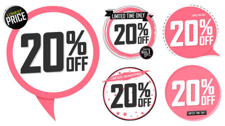 Set Sale 20% off banners, discount tags design template, promo app icons, extra deals, vector illustrationのイラスト素材