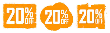 Set Sale 20% off banners, discount tags design template, promo app icons, extra deals, vector illustrationのイラスト素材