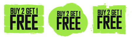 Buy 2 Get 1 Free, Set Sale banners design template, discount tags collection, great offer, vector illustrationのイラスト素材