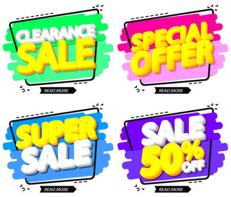 Set Sale banners design template, discount tags, online store promotion icons, vector illustrationのイラスト素材