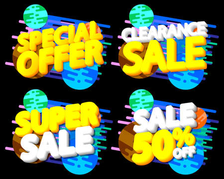 Set Sale banners design template, discount tags, online store promotion icons, vector illustrationのイラスト素材