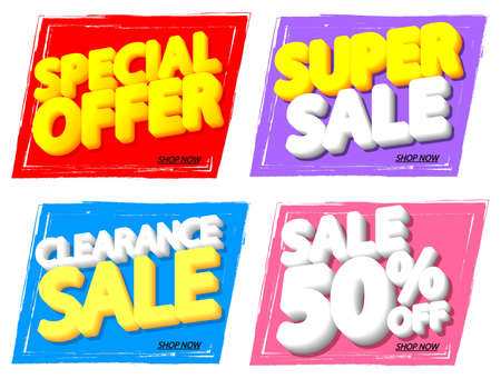 Set Sale banners design template, discount tags, online store promotion icons, vector illustrationのイラスト素材
