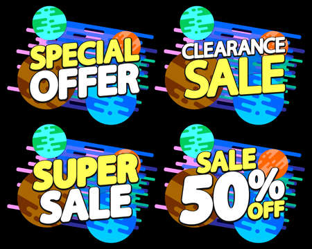 Set Sale banners design template, discount tags, online store promotion icons, vector illustrationのイラスト素材