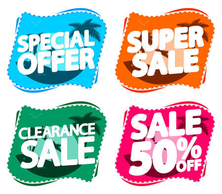 Set Sale banners design template, discount tags, online store promotion icons, vector illustrationのイラスト素材