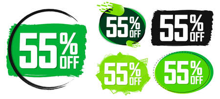 Set Sale 55% off banners, discount tags design template, special offer, end of season deal, app icons, vector illustrationのイラスト素材