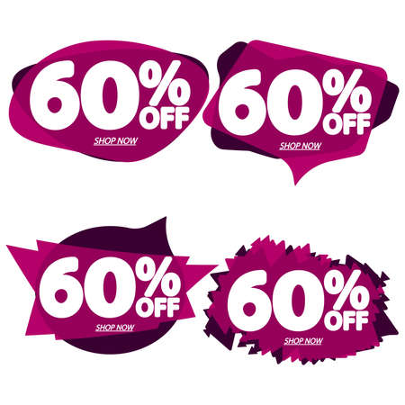 Set Sale 60% off banners, discount tags design template, special offer, end of season deal, app...