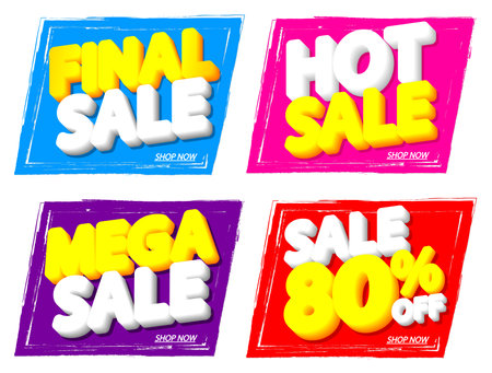 Set Sale banners design template, discount tags, final offer 80% off, vector illustrationのイラスト素材