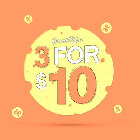 3 for 10 dollar, Sale banner design template, discount tag, vector illustrationのイラスト素材