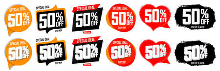 Set Sale 50% off banners, discount tags design template, special offer, end of season deal, app icons, vector illustrationのイラスト素材