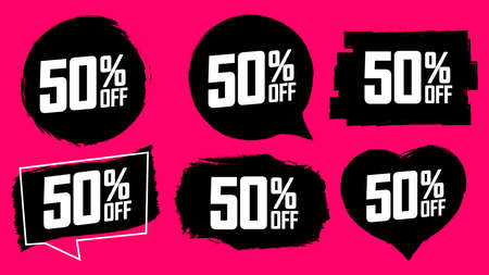 Set Sale 50% off banners, discount tags design template, special offer, end of season deal, app icons, vector illustrationのイラスト素材