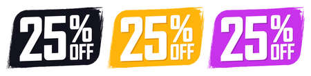 Set Sale banners, discount 25% off, offer tags design template, lowest price, vector illustrationのイラスト素材