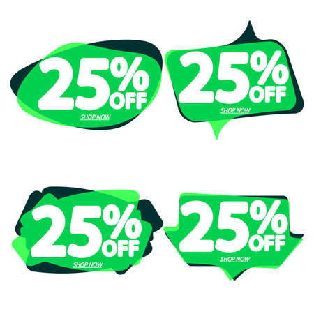 Set Sale banners, discount 25% off, offer tags design template, lowest price, vector illustrationのイラスト素材