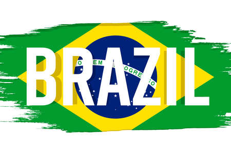Brasil, flag of Brazil, banner with grunge brush. Independence Day. Background with national country symbol. Vector illustration.のイラスト素材