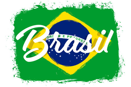 Brasil, flag of Brazil, banner with grunge brush. Independence Day. Background with national country symbol. Vector illustration.のイラスト素材