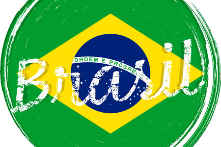 Brasil, flag of Brazil, banner with grunge brush. Independence Day. Background with national country symbol. Vector illustration.のイラスト素材