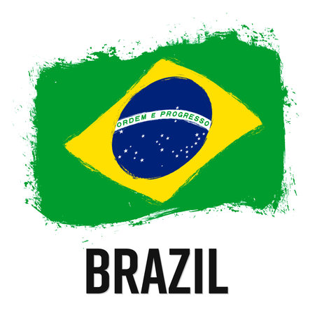 Brasil, flag of Brazil, banner with grunge brush. Independence Day. Background with national country symbol. Vector illustration.のイラスト素材