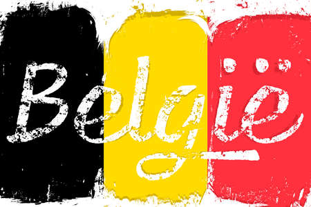BelgiÃ«, flag of Belgium, banner with grunge brush. Independence Day. National tricolor in original colors.のイラスト素材