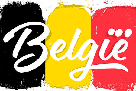 BelgiÃ«, flag of Belgium, banner with grunge brush. Independence Day. National tricolor in original colors.のイラスト素材