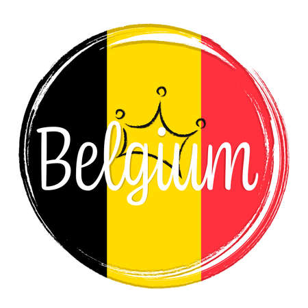 BelgiÃ«, flag of Belgium, banner with grunge brush. Independence Day. National tricolor in original colors.のイラスト素材