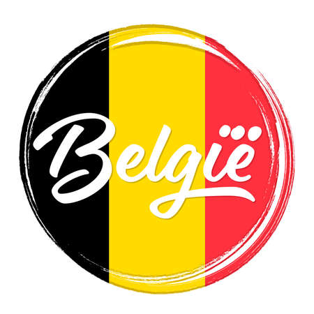 BelgiÃ«, flag of Belgium, banner with grunge brush. Independence Day. National tricolor in original colors.のイラスト素材