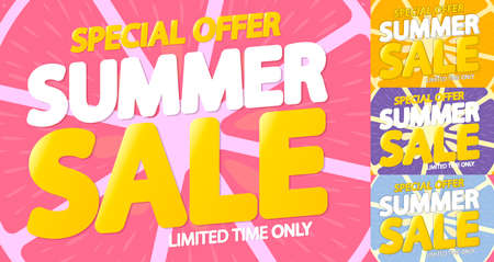 Summer Sale, discount poster design template, store offer banner. Season shopping, promotion banner, vector illustration.のイラスト素材