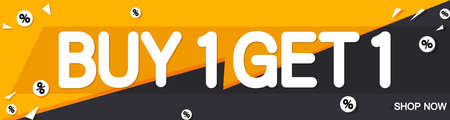Buy 1 Get 1 Free, sale web banner design template, discount shopping poster, vector illustrationのイラスト素材