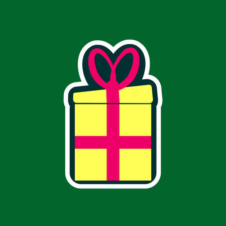 Gift box icon, flat graphic design template, Christmas present, Xmas symbol, Birthday surprise, vector illustrationのイラスト素材