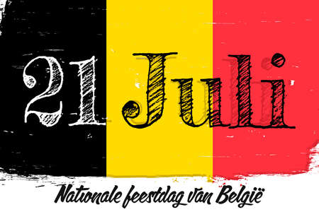 "21 Juli Nationale feestdag van BelgiÃ«" - 21 July Belgian National Day. Banner with grunge brush. Flag of Belgium, national tricolor in original colors. independence day.のイラスト素材