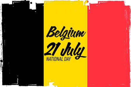 "21 Juli Nationale feestdag van BelgiÃ«" - 21 July Belgian National Day. Banner with grunge brush. Flag of Belgium, national tricolor in original colors. independence day.のイラスト素材