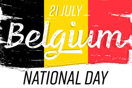 "21 Juli Nationale feestdag van BelgiÃ«" - 21 July Belgian National Day. Banner with grunge brush. Flag of Belgium, national tricolor in original colors. independence day.のイラスト素材