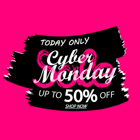 Cyber Monday Sale, discount poster design template. Deal up to 50% off. Promotion banner for shop or online store, vector illustration.のイラスト素材