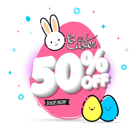 Easter Sale up to 50% off, discount poster design template. Promotion banner for shop or online store, vector illustration.のイラスト素材