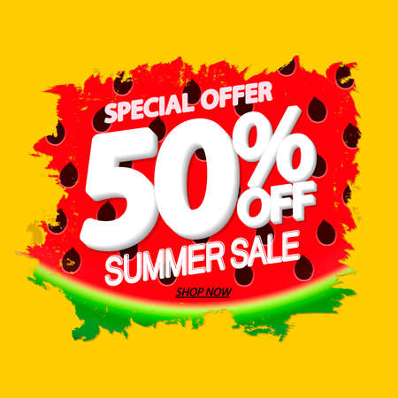 Summer Sale up to 50% off, poster design template, spend up and save more, special offer, end of...