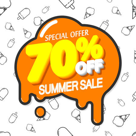 Summer Sale up to 70% off, poster design template, season best offer. Discount banner for online...