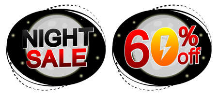 Night Sale, 60% off, banners design template, discount tags, vector illustrationのイラスト素材