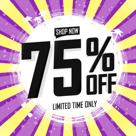 Sale 75% off, poster design template. Summer promotion banner for shop or online store, vector...
