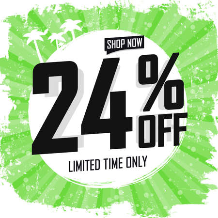 Sale 24% off, poster design template. Summer promotion banner for shop or online store, vector...