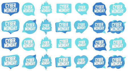 Cyber Monday, set sale banners design template, discount tags, final season offers, vector illustrationのイラスト素材