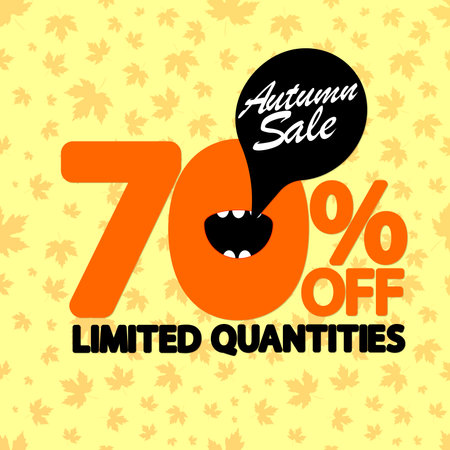 Autumn Sale up to 70% off, poster design template, season best offer. Discount banner for online...