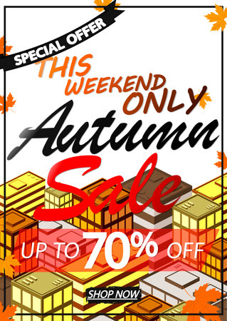 Autumn Sale up to 70% off, poster design template, season best offer. Discount banner for online shop, vector illustration.のイラスト素材