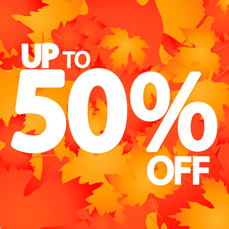 Autumn Sale up to 50% off, poster design template, season best offer. Discount banner for online shop, vector illustration.のイラスト素材