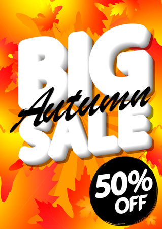 Autumn Sale up to 50% off, poster design template, season best offer. Discount banner for online shop.の写真素材