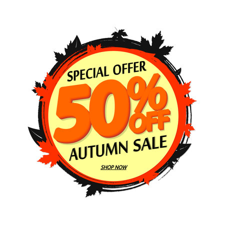 Autumn Sale up to 50% off, poster design template, season best offer. Discount banner for online shop, vector illustration.のイラスト素材