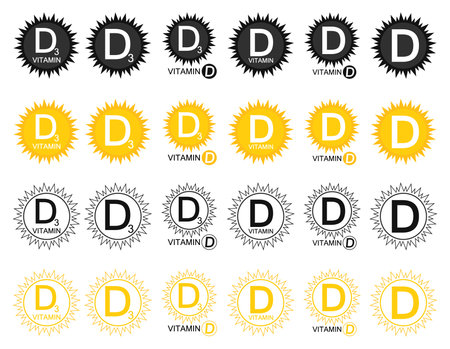 Set vitamin d icons. Collection D3 production symbols. vector signs.のイラスト素材