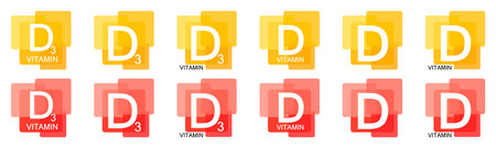 Set vitamin d icons. Collection D3 production symbols. vector signs.のイラスト素材