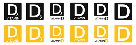 Set vitamin d icons. Collection D3 production symbols. vector signs.のイラスト素材