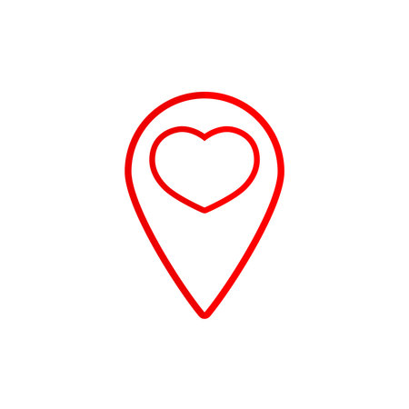 Red map pointer with heart icon. Flat design style, vector illustration.のイラスト素材