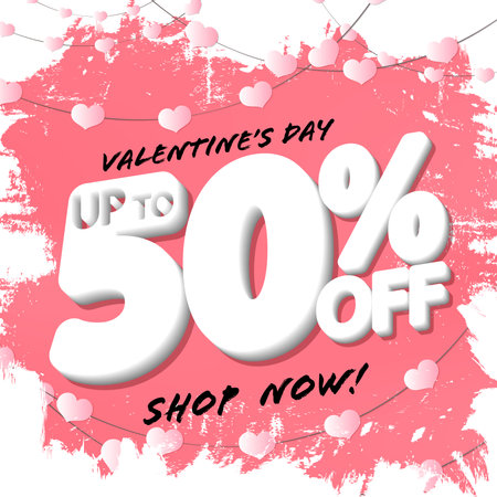 Valentines Day Sale up to 50% off, poster design template, discount tag, vector illustrationの写真素材