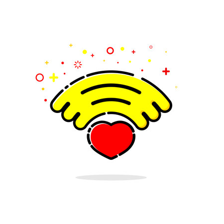 Connection icon in flat line style. Heart with wifi waves. vector illustration.のイラスト素材