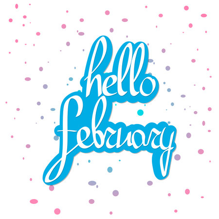 Hello Feb. Hand lettering calligraphy. vector illustration.のイラスト素材
